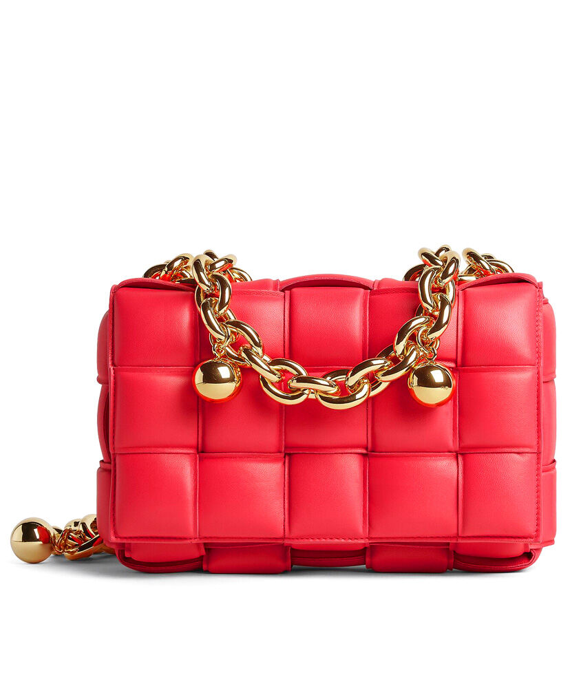 Bottega Veneta Chain Cassette Leather Cross Body Bag Red